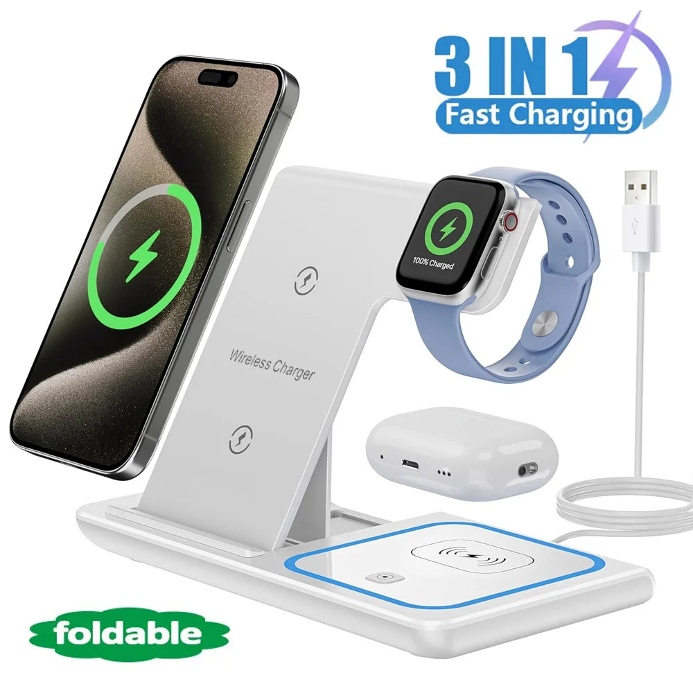 3-in-1 Wireless-Ladestation mit LED-Licht – bis 15 W