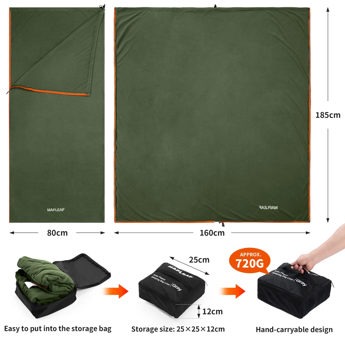 MAPLEAF Lightweight Sleeping Bag 3 in 1 Fleece Liner Blanket Warm Winter Skin-Friendly Anti-Pilling Double-Sided Washable Camp