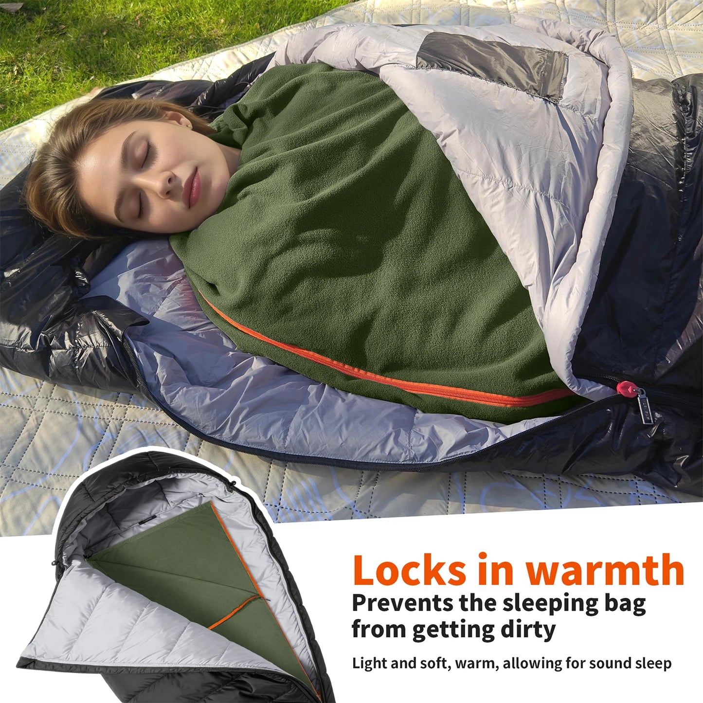 MAPLEAF Lightweight Sleeping Bag 3 in 1 Fleece Liner Blanket Warm Winter Skin-Friendly Anti-Pilling Double-Sided Washable Camp