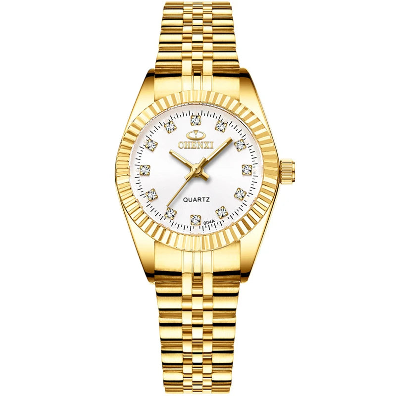 CHENXI Brand Top Luxury  Ladies Golden Watch for Women Clock Female Women's Dress Rhinestone Quartz Waterproof Wristwatches