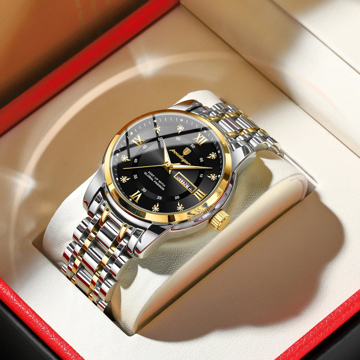 POEDAGAR Luxury Trendy Man Wristwatch Waterproof Stainless Steel Luminous Men Watch Date Week Fashion Quartz Men's Watches Reloj