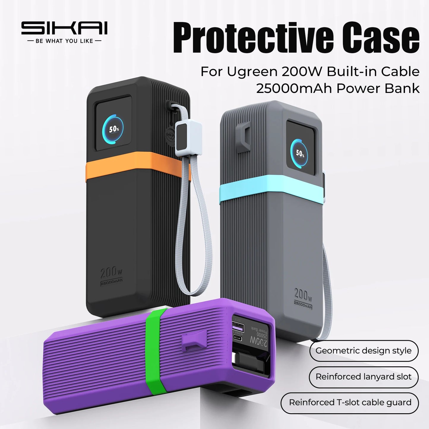 SIKAI Silicone Case for UGREEN Nexode Pro 200W PB728/PB722 25000mAh Power Bank Travel Shockproof with Cable Organizer Ring