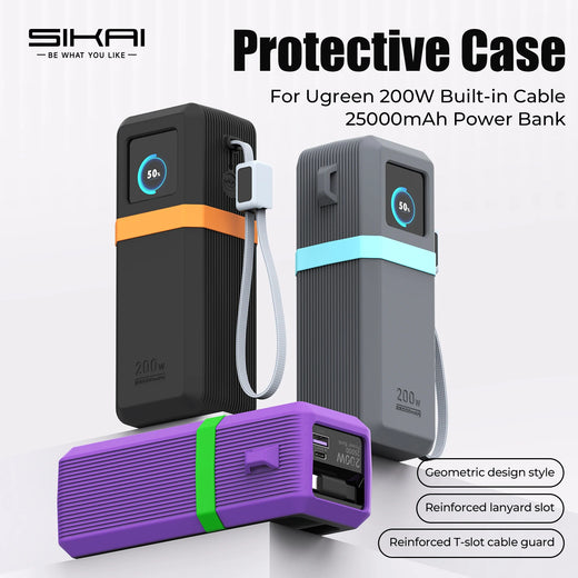 SIKAI Silicone Case for UGREEN Nexode Pro 200W PB728/PB722 25000mAh Power Bank Travel Shockproof with Cable Organizer Ring