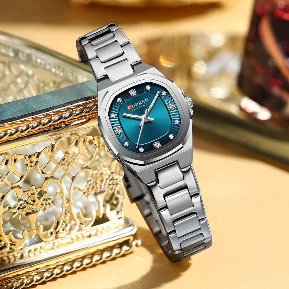 CURREN Gold Women's Watch Diamond Accents Stylish Stainless Steel Band, Elegant Design Comes with Free Box