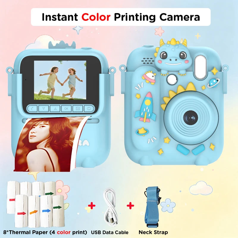 Color Printing Camera  Kids Instant Camera 32GB 1080P Thermal Print Digital Camera Print Photo Video Games Music Children Gift