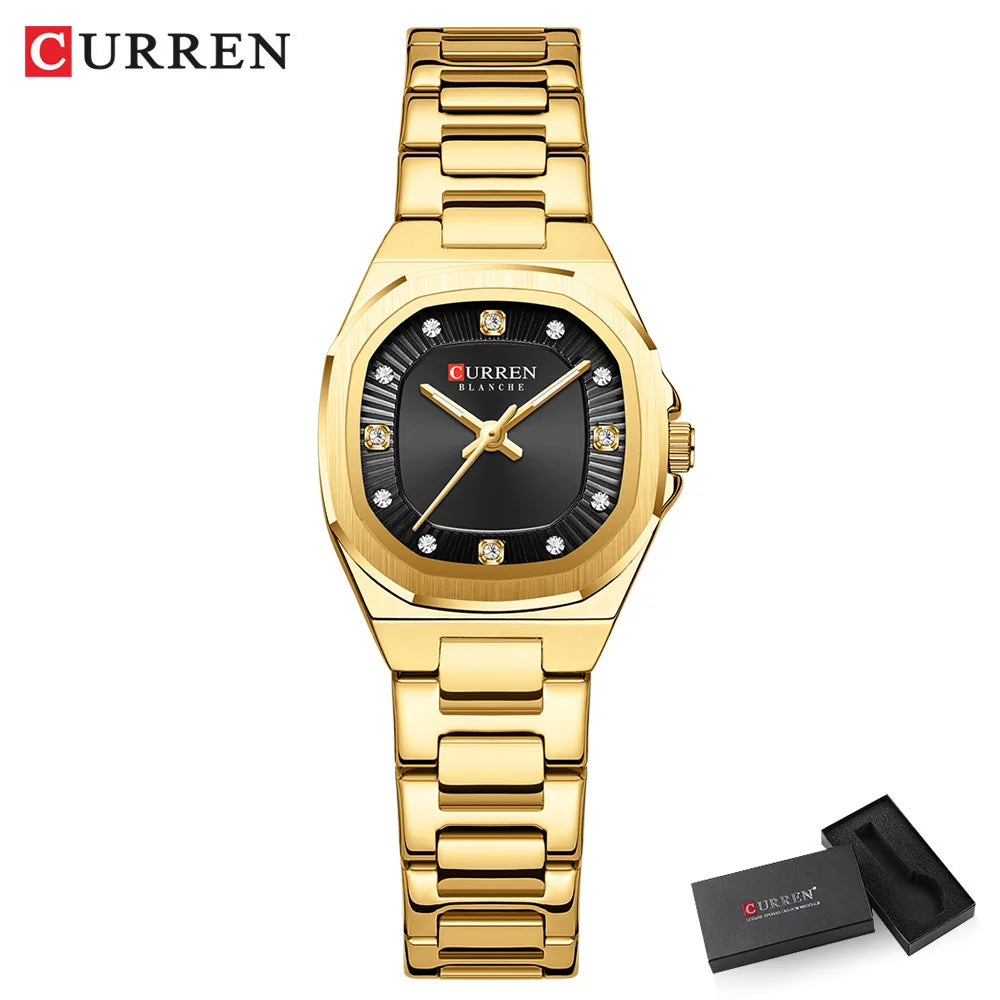 CURREN Gold Women's Watch Diamond Accents Stylish Stainless Steel Band, Elegant Design Comes with Free Box