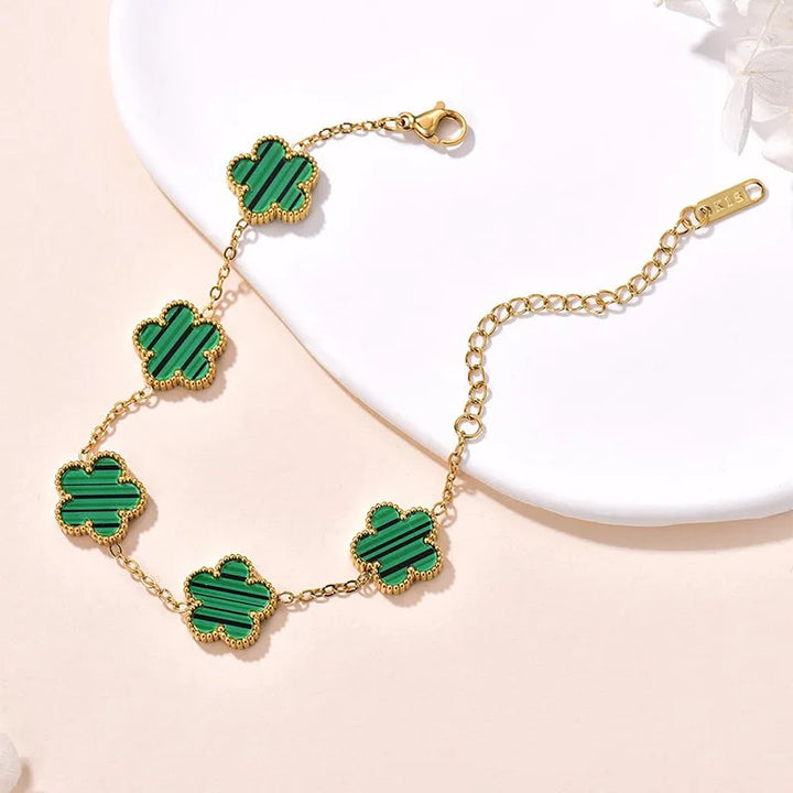 Lucky Clover Women's Hand Bracelets Double Sided Flowers