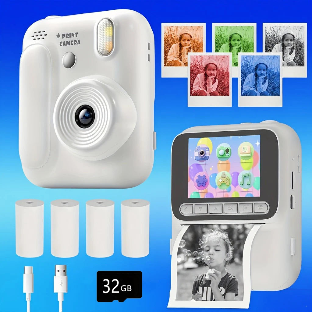 Color Printing Camera  Kids Instant Camera 32GB 1080P Thermal Print Digital Camera Print Photo Video Games Music Children Gift