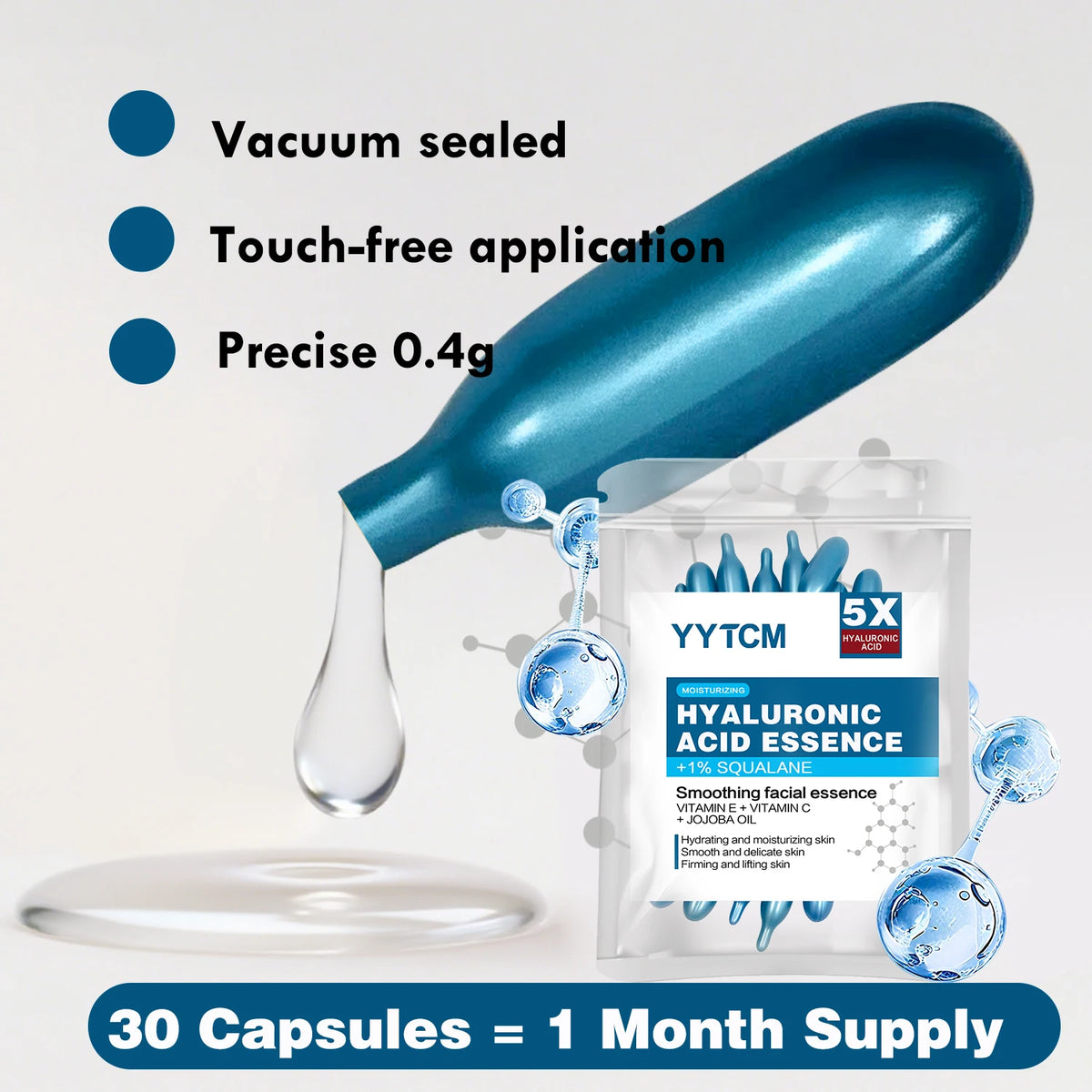 Hyaluronic Acid Deep Moisturizing Capsule Essence, Deep Moisturizing and Brightening Skin Essence (0.4g X 30 Capsules)/Bag - 1 B