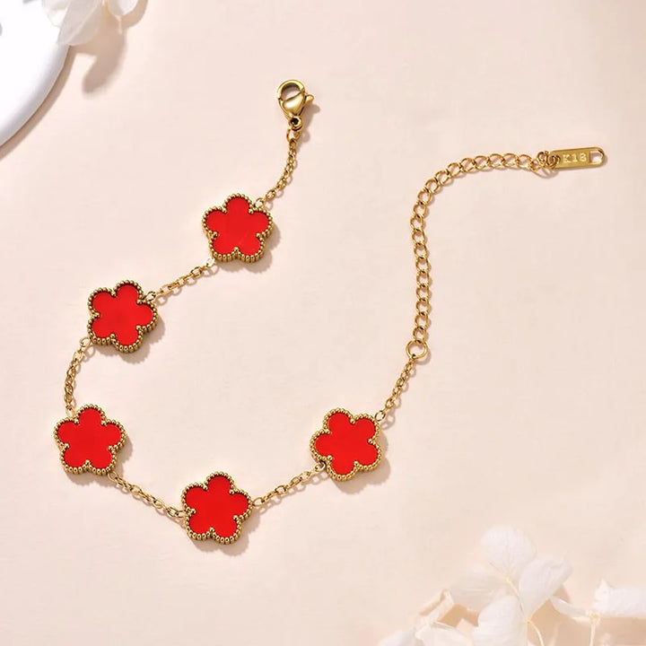 Lucky Clover Women's Hand Bracelets Double Sided Flowers