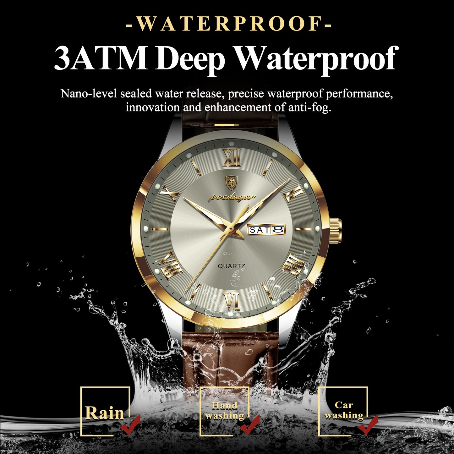 POEDAGAR Original Fashion Watch For Man Leather Date Week Quartz Men Watch Waterproof Luminous Business Men's Watches Male Reloj