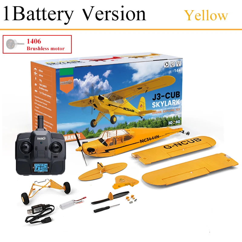 Parkten RC Plane RTF 2.4G Brushless Motor 3D/6G Remote Control Airplane Wltoys A160 Upgraded J3-CUB Yellow And RED Ready To Fly