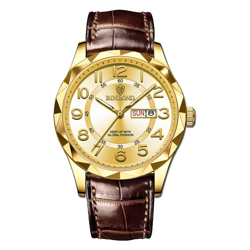 BINBOND Original Luxury Quartz Wristwatches For Men Luminous Waterproof Auto Date Week Display Men's Watch Reloj Hommes +Box
