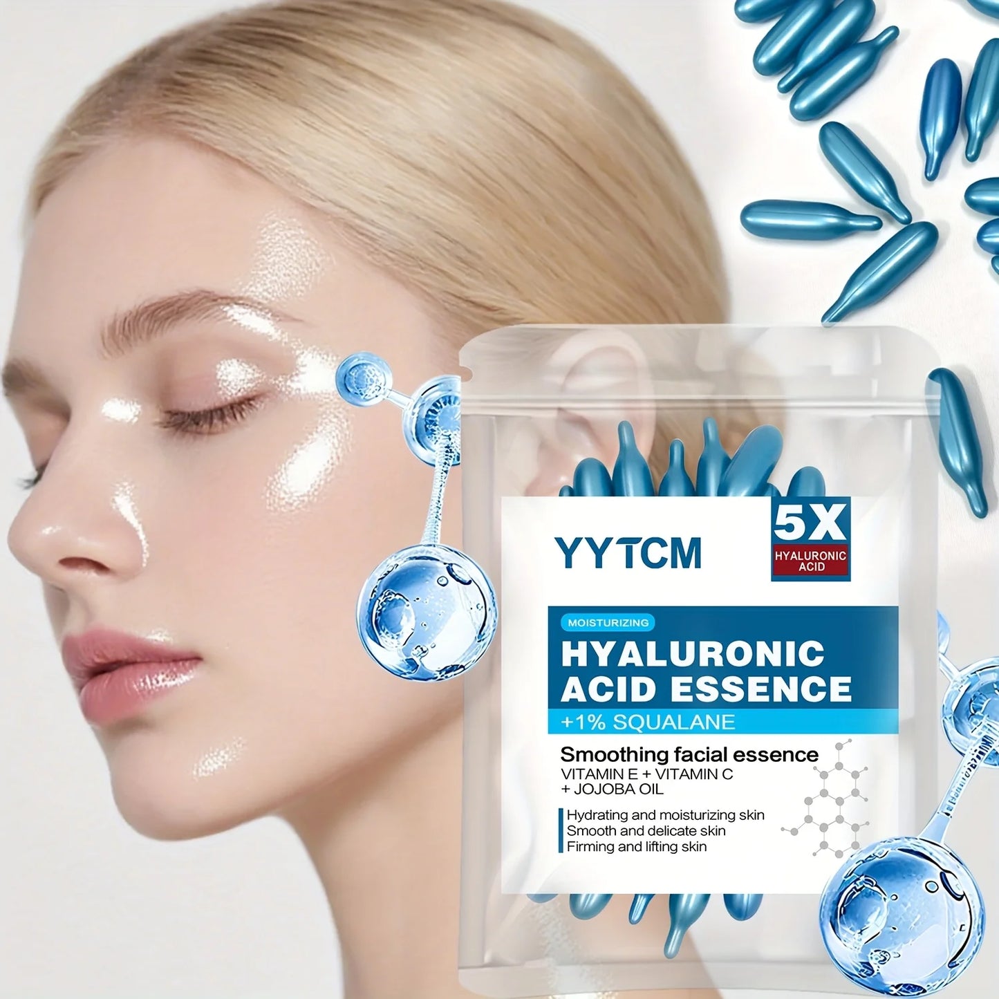 Hyaluronic Acid Deep Moisturizing Capsule Essence, Deep Moisturizing and Brightening Skin Essence (0.4g X 30 Capsules)/Bag - 1 B