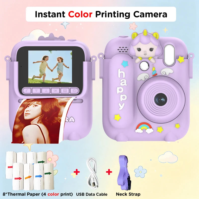 Color Printing Camera  Kids Instant Camera 32GB 1080P Thermal Print Digital Camera Print Photo Video Games Music Children Gift