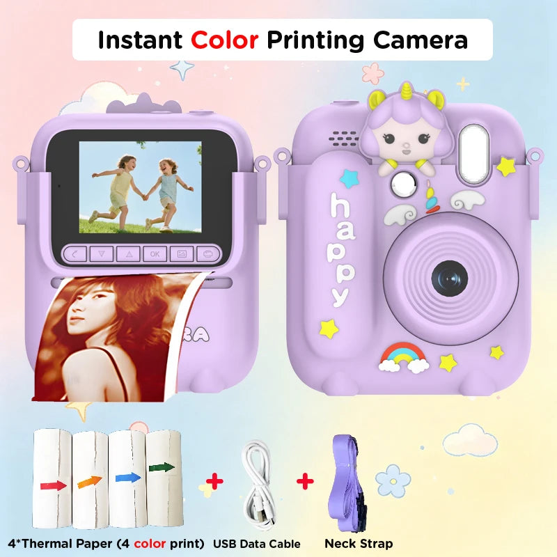 Color Printing Camera  Kids Instant Camera 32GB 1080P Thermal Print Digital Camera Print Photo Video Games Music Children Gift