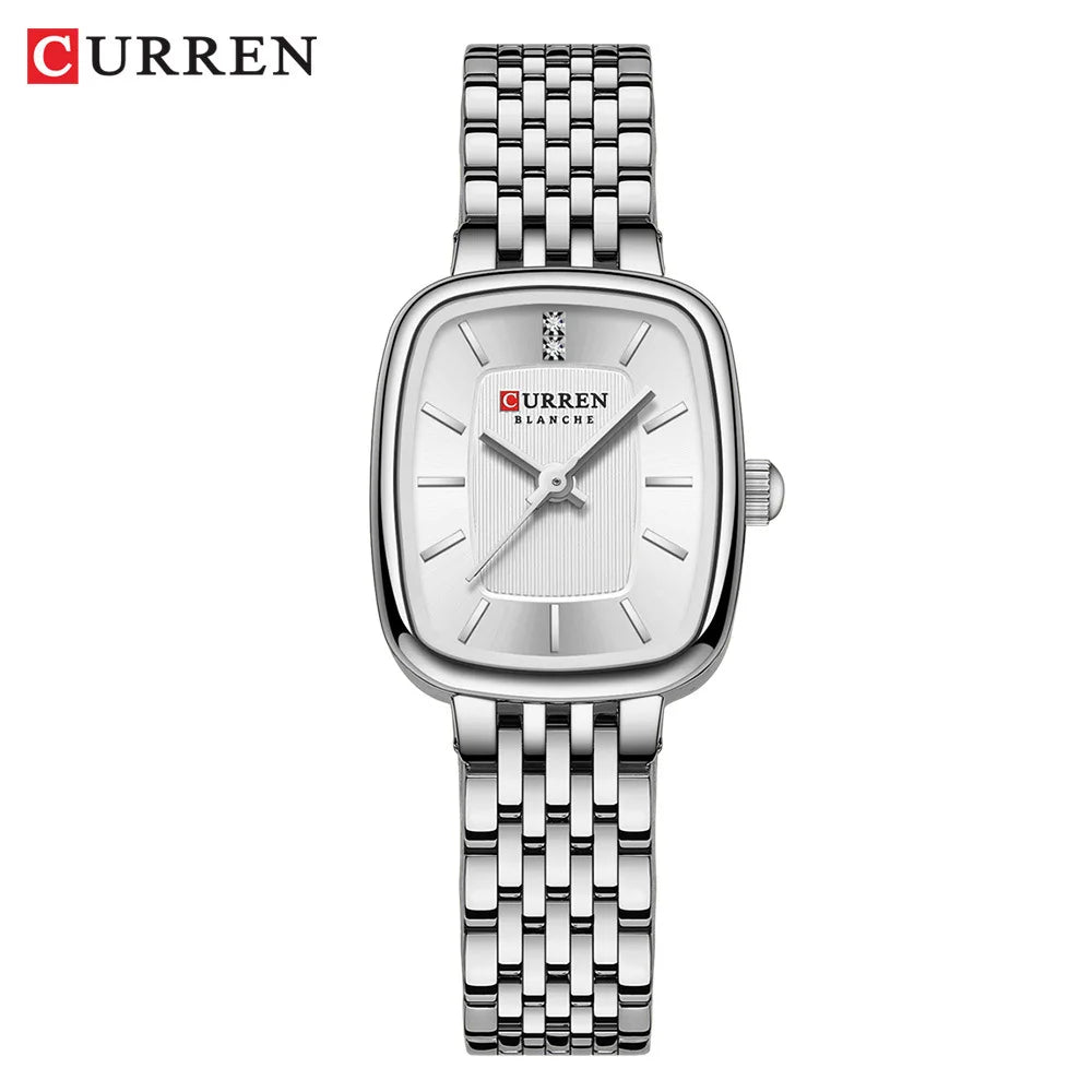 CURRN 9093 Women's Quartz Watch Fashion Leisure Diamond Simple Gold Silvery Steel Strip Wristwatch for Ladies Gift Clock