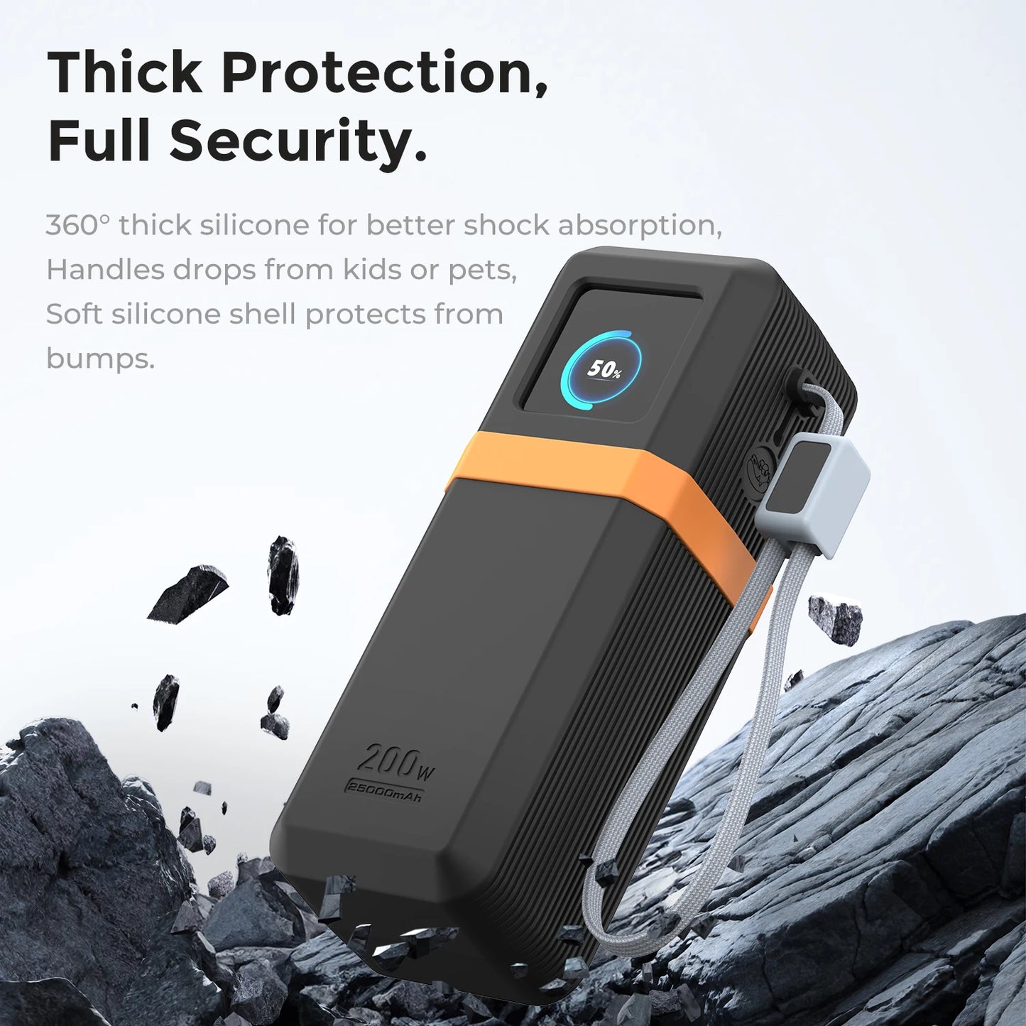 SIKAI Silicone Case for UGREEN Nexode Pro 200W PB728/PB722 25000mAh Power Bank Travel Shockproof with Cable Organizer Ring