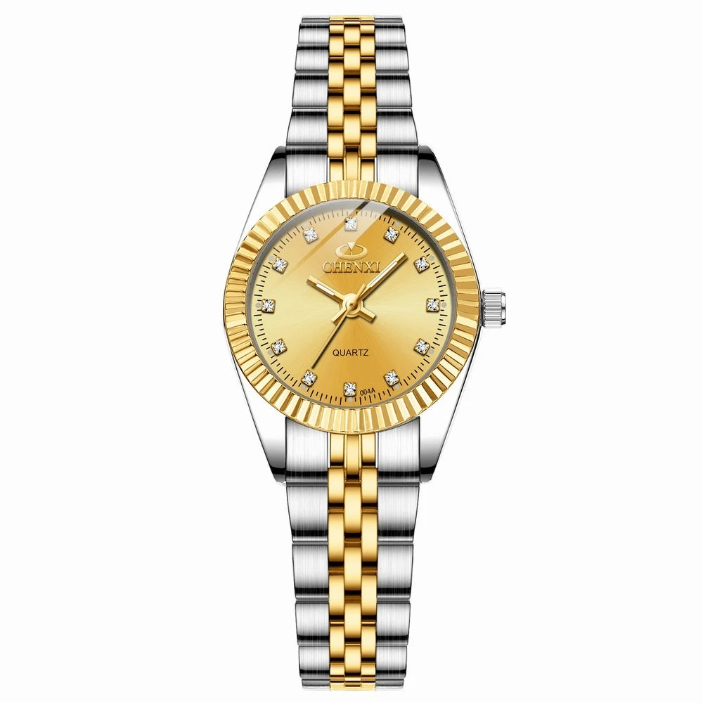 CHENXI Brand Top Luxury  Ladies Golden Watch for Women Clock Female Women's Dress Rhinestone Quartz Waterproof Wristwatches