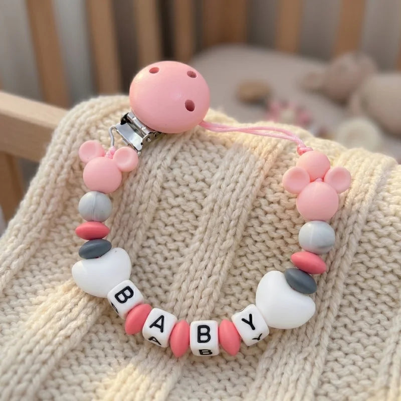 Custom Baby Name Pacifier Holder Blue Heart Silicone Beads Handmade Dummy Clip for Boys Shower Gift Nipple Strap Teething Chain
