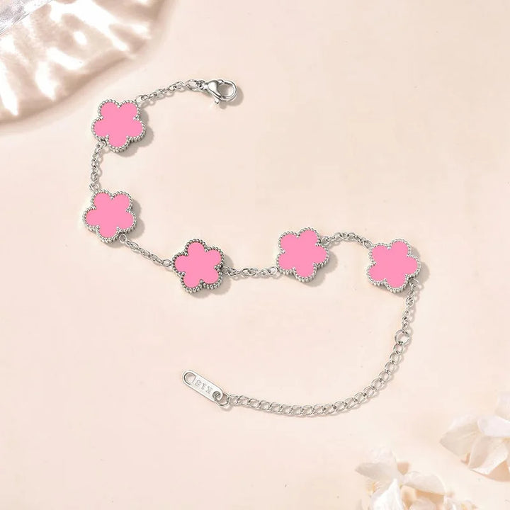 Lucky Clover Women's Hand Bracelets Double Sided Flowers
