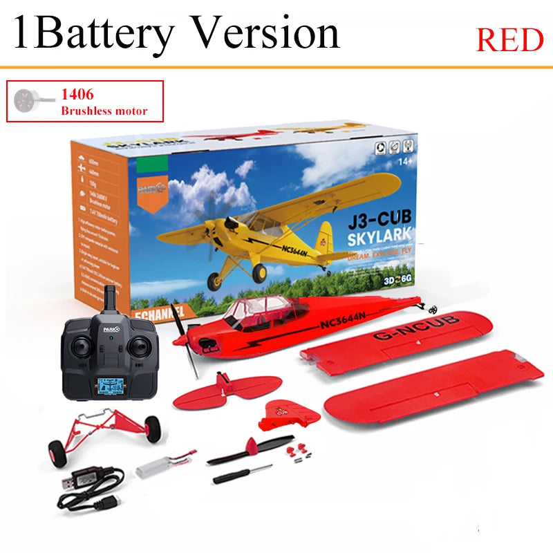 Parkten RC Plane RTF 2.4G Brushless Motor 3D/6G Remote Control Airplane Wltoys A160 Upgraded J3-CUB Yellow And RED Ready To Fly