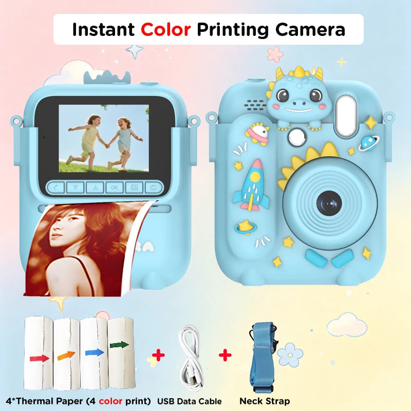 Color Printing Camera  Kids Instant Camera 32GB 1080P Thermal Print Digital Camera Print Photo Video Games Music Children Gift