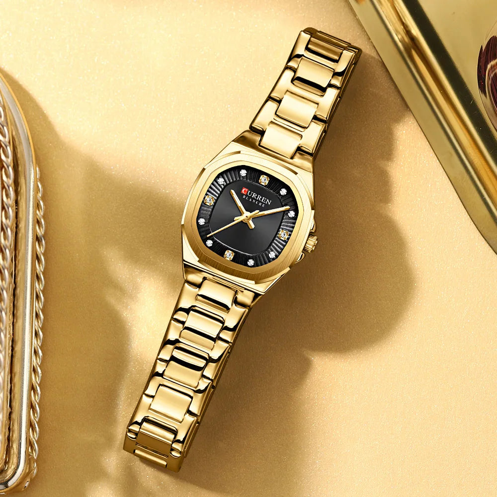 CURREN Gold Women's Watch Diamond Accents Stylish Stainless Steel Band, Elegant Design Comes with Free Box