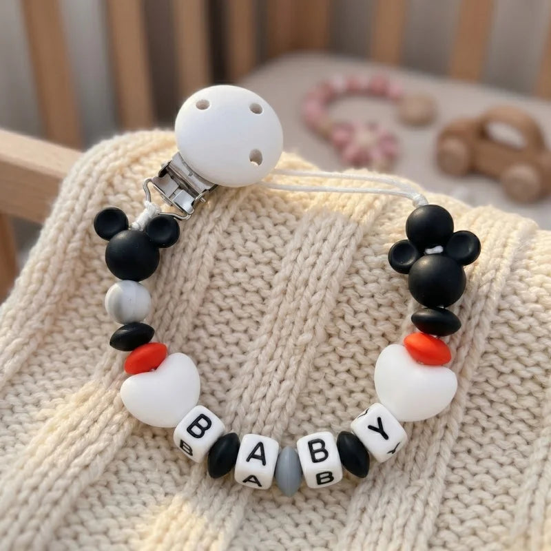 Custom Baby Name Pacifier Holder Blue Heart Silicone Beads Handmade Dummy Clip for Boys Shower Gift Nipple Strap Teething Chain