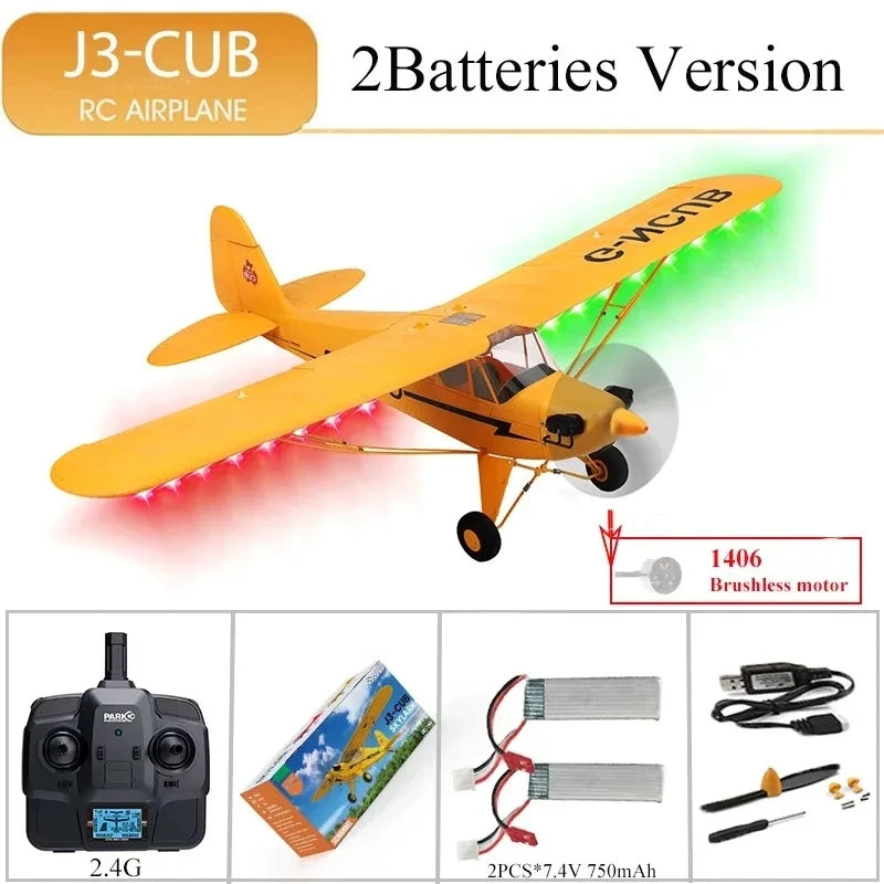 Parkten RC Plane RTF 2.4G Brushless Motor 3D/6G Remote Control Airplane Wltoys A160 Upgraded J3-CUB Yellow And RED Ready To Fly
