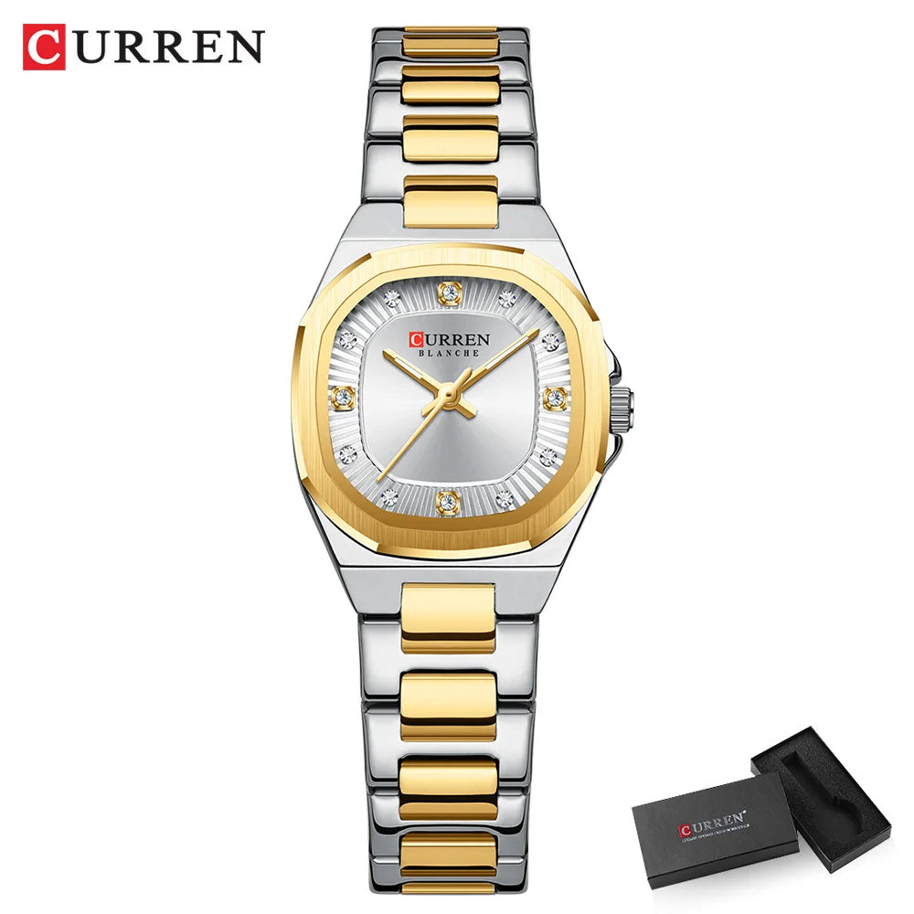 CURREN Gold Women's Watch Diamond Accents Stylish Stainless Steel Band, Elegant Design Comes with Free Box