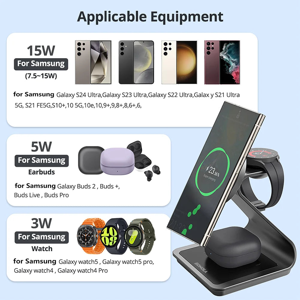 3-in-1 Wireless-Ladestation für Samsung Galaxy – bis 15 W