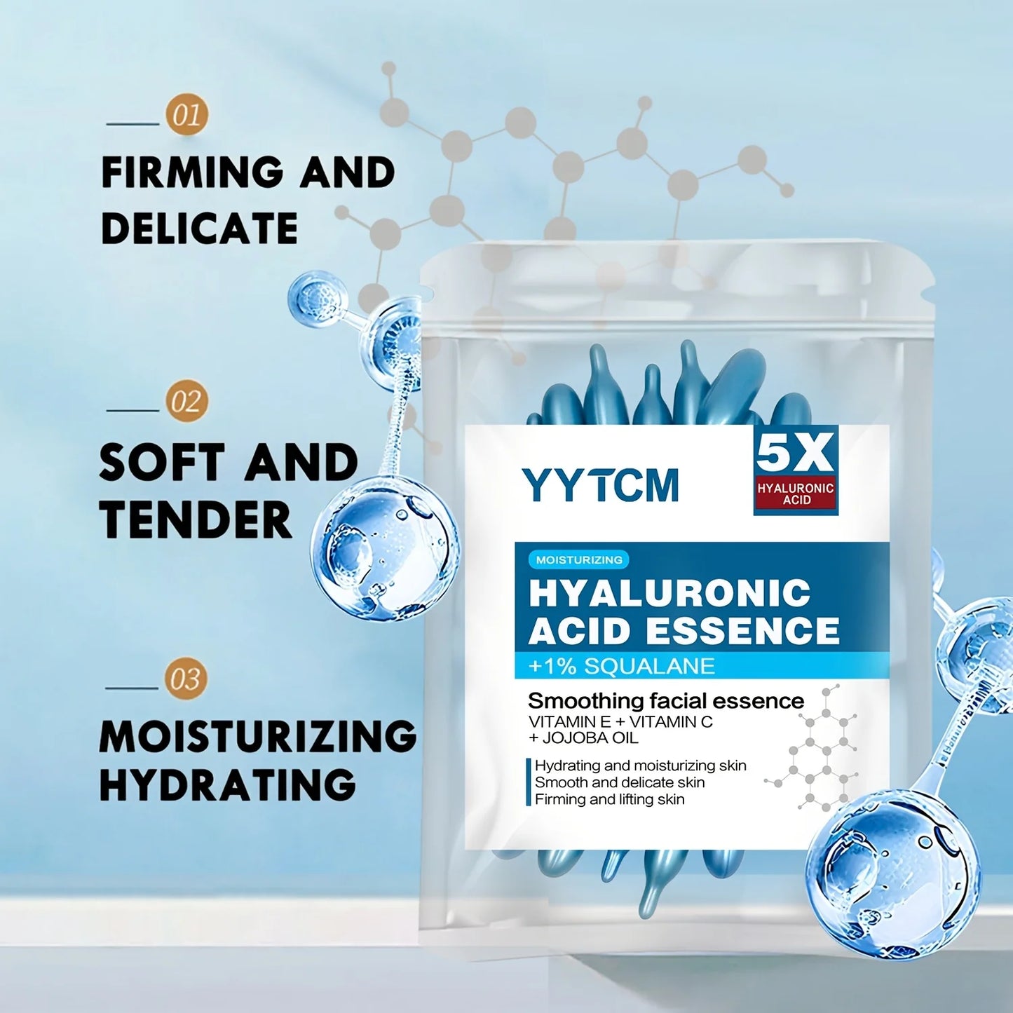 Hyaluronic Acid Deep Moisturizing Capsule Essence, Deep Moisturizing and Brightening Skin Essence (0.4g X 30 Capsules)/Bag - 1 B
