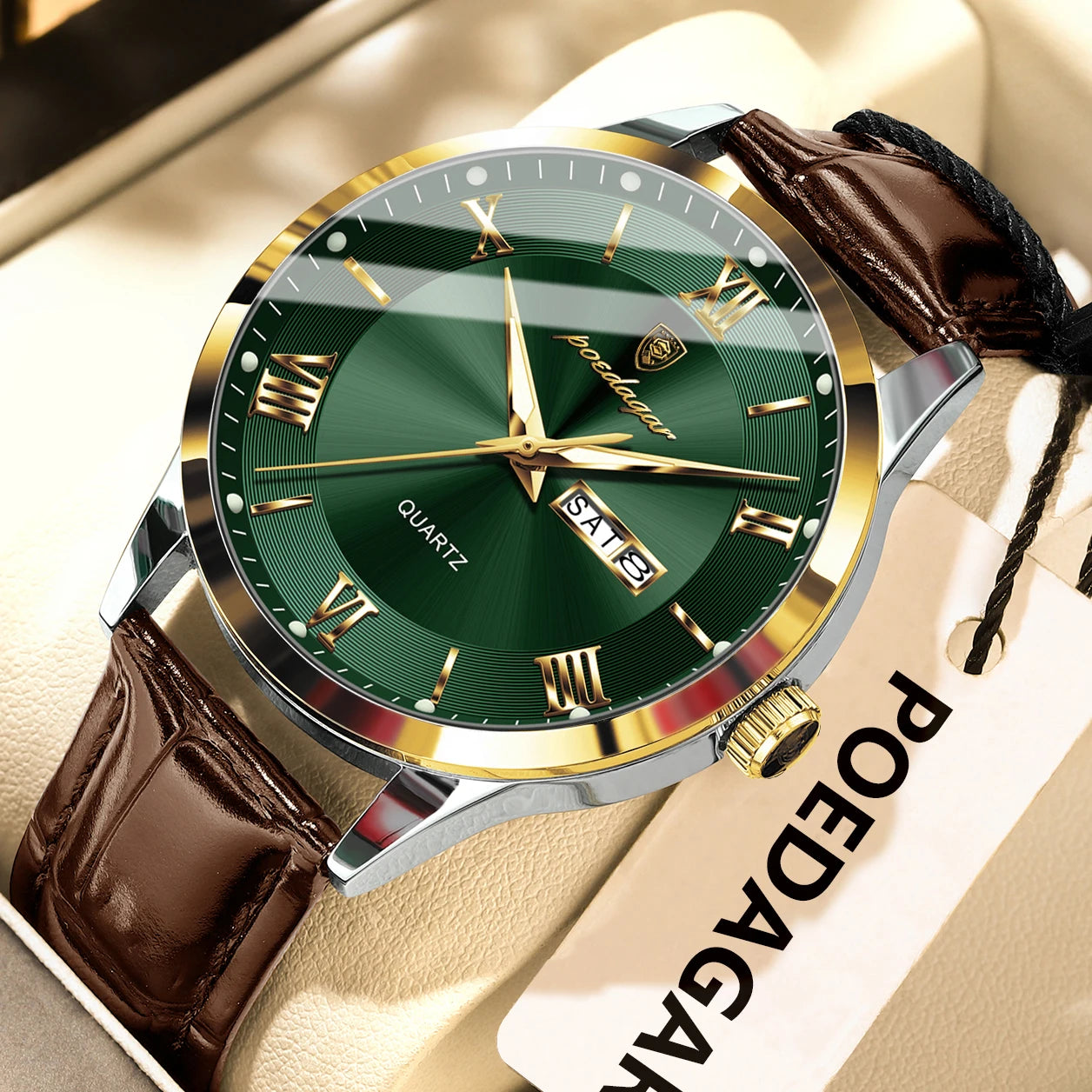 POEDAGAR Original Fashion Watch For Man Leather Date Week Quartz Men Watch Waterproof Luminous Business Men's Watches Male Reloj