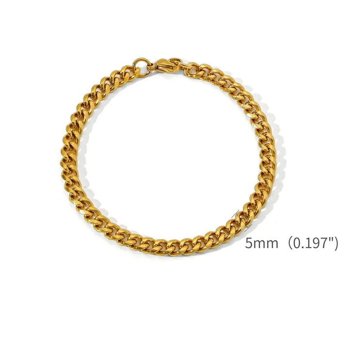 Gold Color Stainless Steel Cuban Chain Men's Bracelet Simple