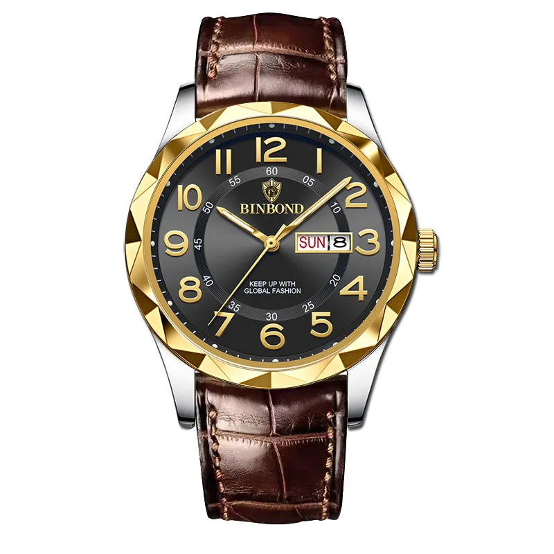 BINBOND Original Luxury Quartz Wristwatches For Men Luminous Waterproof Auto Date Week Display Men's Watch Reloj Hommes +Box
