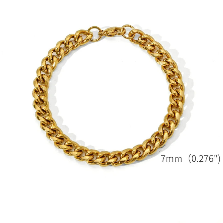 Gold Color Stainless Steel Cuban Chain Men's Bracelet Simple