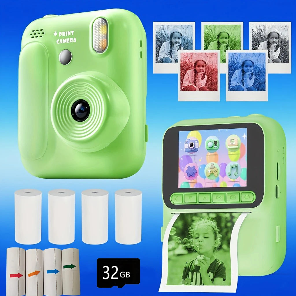 Color Printing Camera  Kids Instant Camera 32GB 1080P Thermal Print Digital Camera Print Photo Video Games Music Children Gift