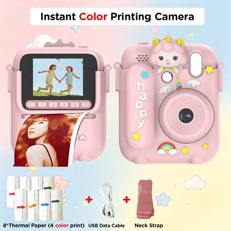 Color Printing Camera  Kids Instant Camera 32GB 1080P Thermal Print Digital Camera Print Photo Video Games Music Children Gift