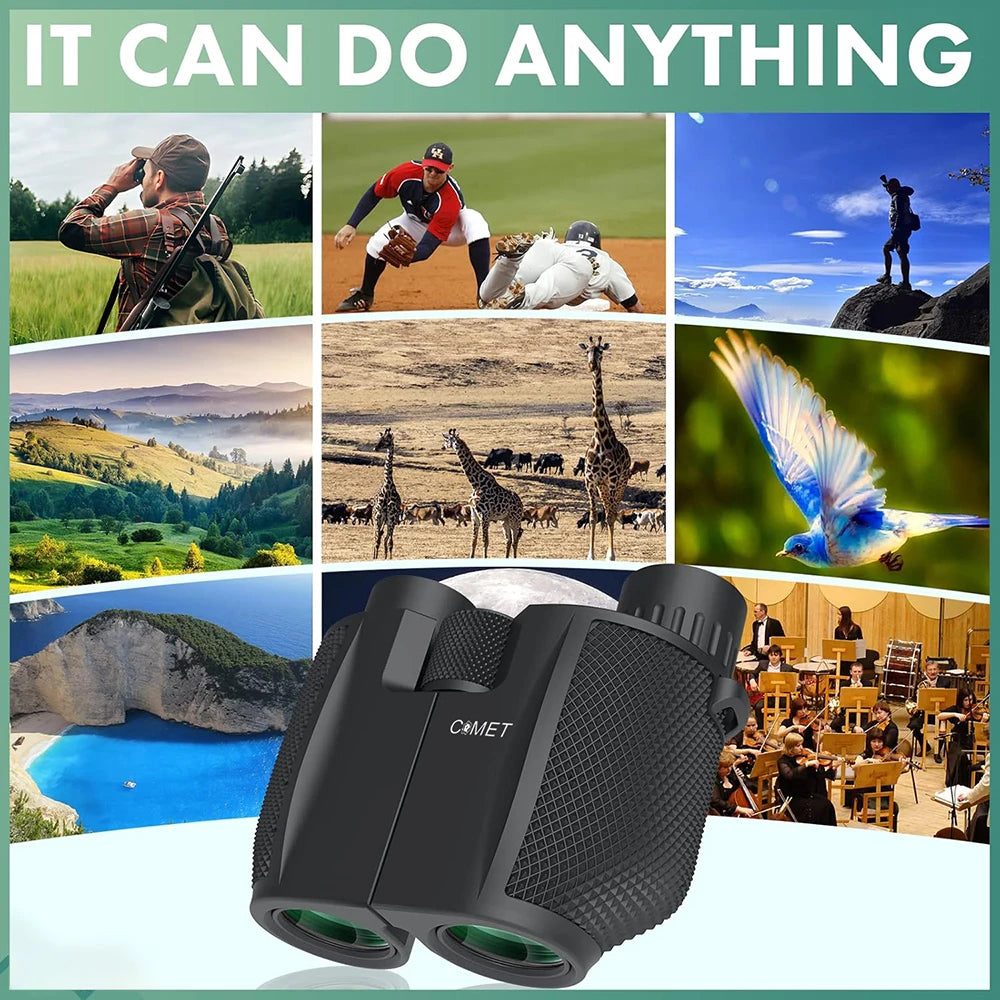 COMET Binoculars 10X25 Long Range Pocket HD Telescope Folding Compact Bak4 Prism Binocular Optical Scope FMC Lens For Hunting