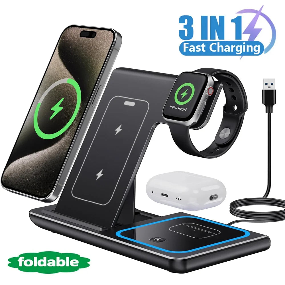 3-in-1 Wireless-Ladestation mit LED-Licht – bis 15 W