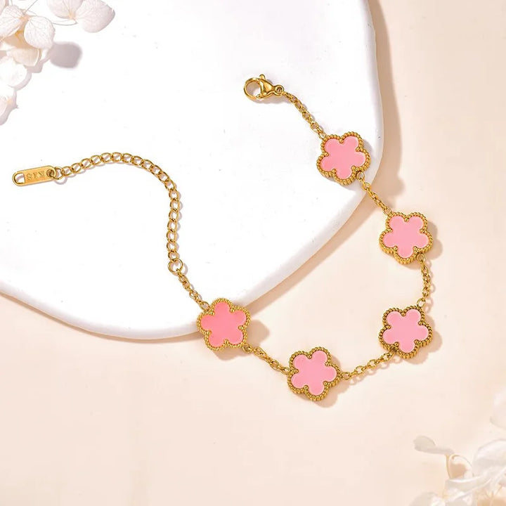 Lucky Clover Women's Hand Bracelets Double Sided Flowers