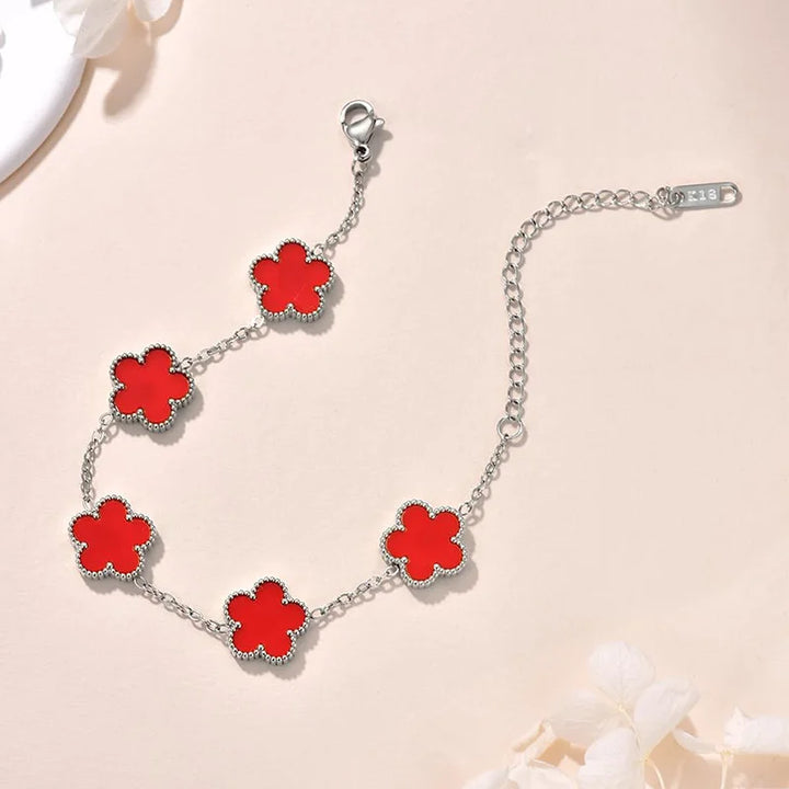 Lucky Clover Women's Hand Bracelets Double Sided Flowers