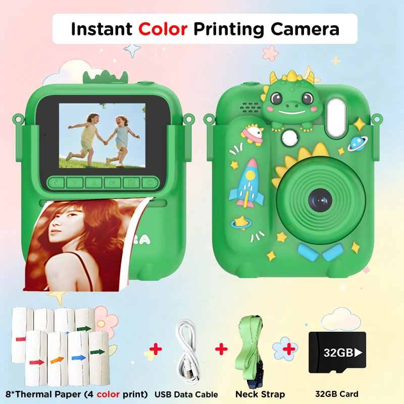 Color Printing Camera  Kids Instant Camera 32GB 1080P Thermal Print Digital Camera Print Photo Video Games Music Children Gift