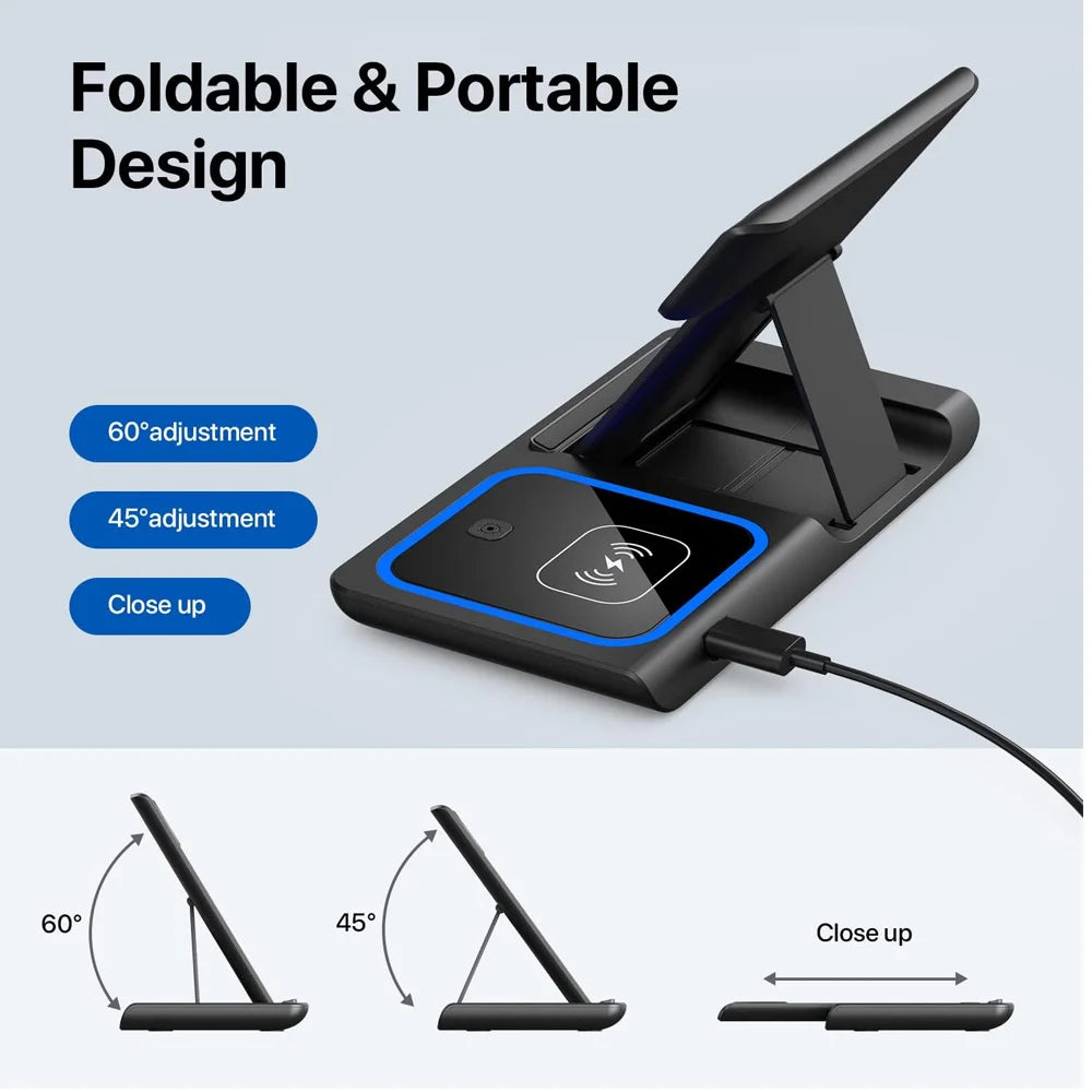3-in-1 Wireless-Ladestation mit LED-Licht – bis 15 W