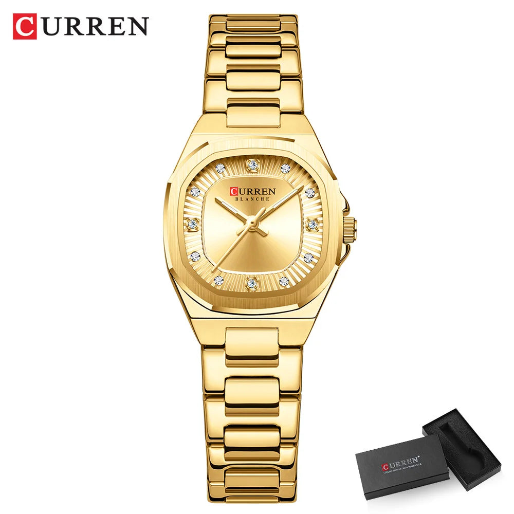 CURREN Gold Women's Watch Diamond Accents Stylish Stainless Steel Band, Elegant Design Comes with Free Box