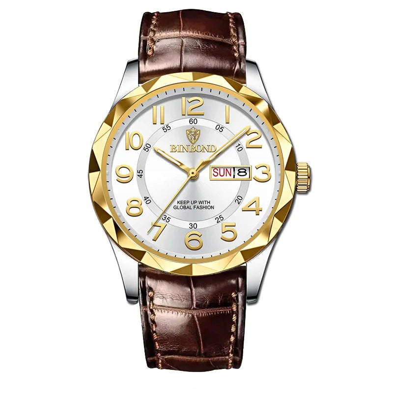 BINBOND Original Luxury Quartz Wristwatches For Men Luminous Waterproof Auto Date Week Display Men's Watch Reloj Hommes +Box