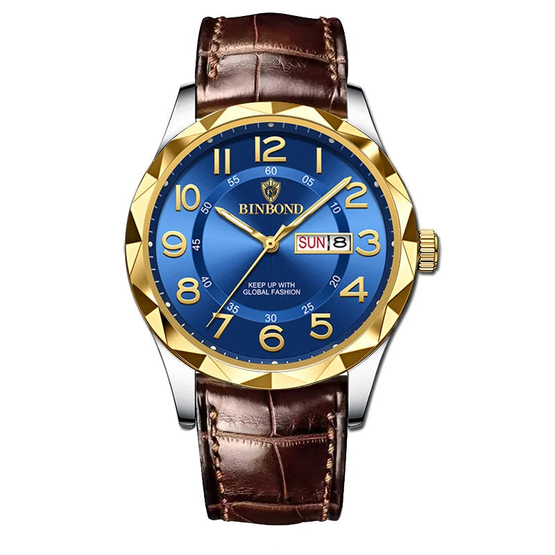 BINBOND Original Luxury Quartz Wristwatches For Men Luminous Waterproof Auto Date Week Display Men's Watch Reloj Hommes +Box