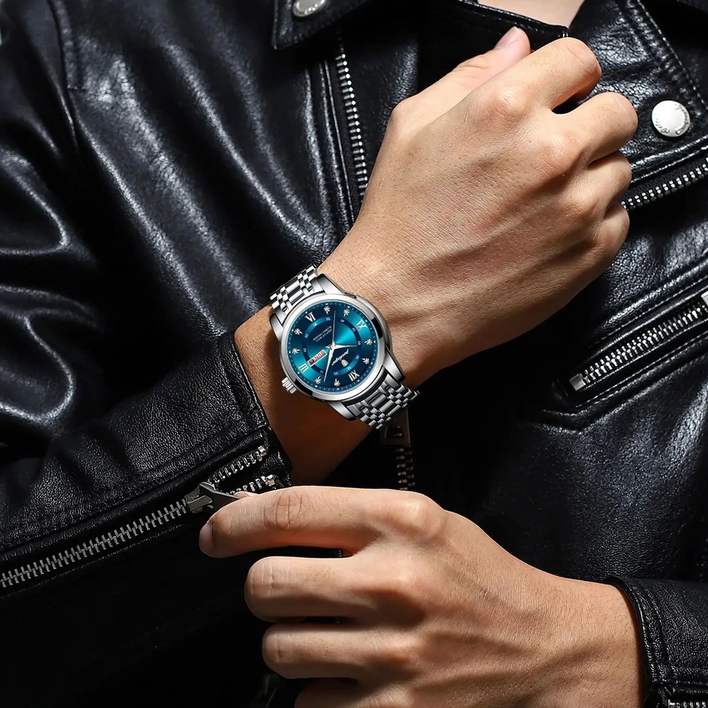 POEDAGAR Luxury Trendy Man Wristwatch Waterproof Stainless Steel Luminous Men Watch Date Week Fashion Quartz Men's Watches Reloj