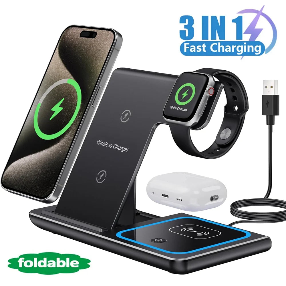 3-in-1 Wireless-Ladestation mit LED-Licht – bis 15 W